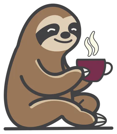 Our sloth mascot, taking a coffee break.